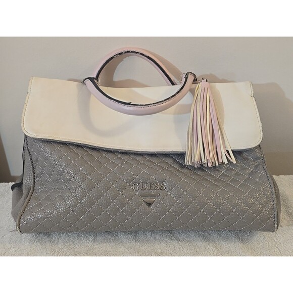 Guess Grey And White Tote Bag Purse 12x7x8 - Picture 1 of 13